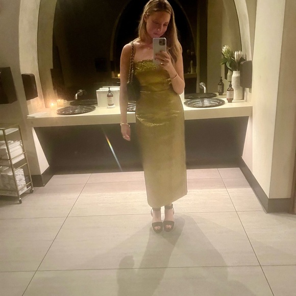 Simon Miller | Dresses | Simon Miller Verdelle Metallic Gold Strapless Midi  Dress | Poshmark